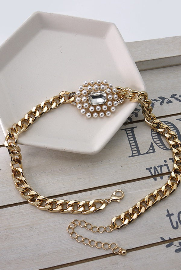 Pearl Rhinestone Pednat Necklace