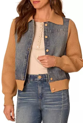 Mixed Media Denim and Sweater Jacket