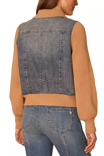 Mixed Media Denim and Sweater Jacket