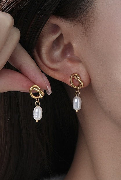 Pearl Drop Knot Earrings