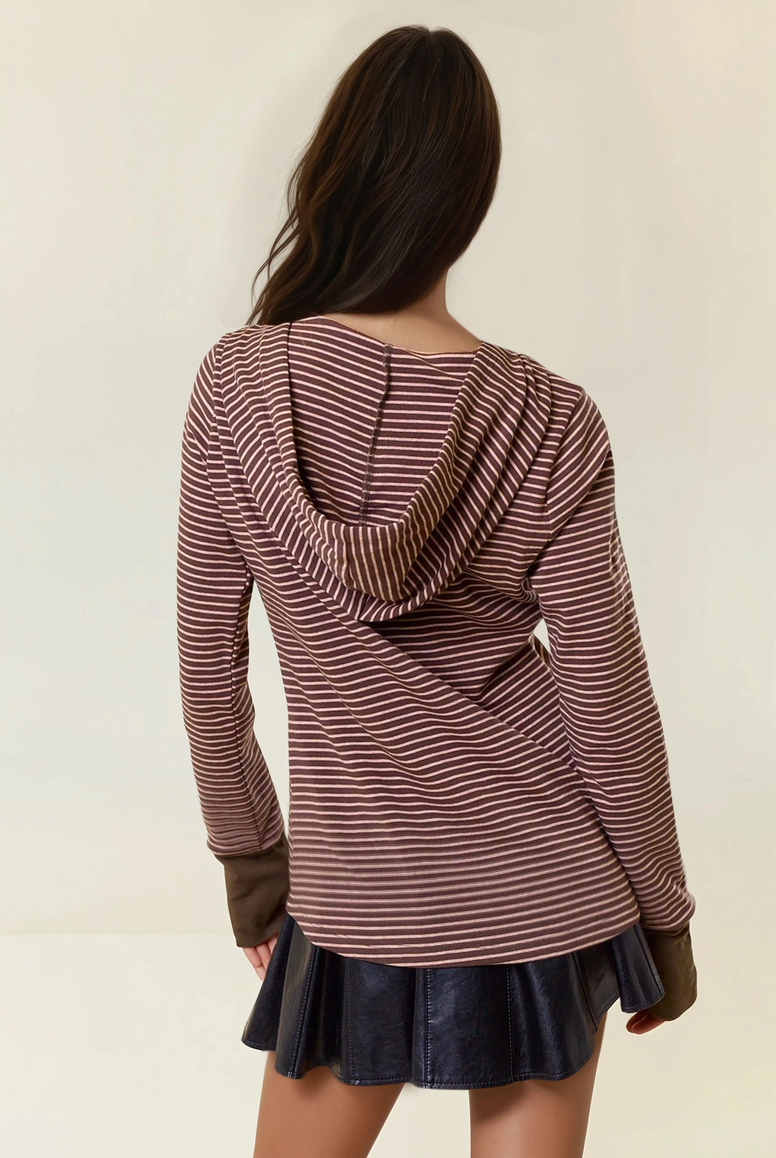 Striped Henley Top with Hood