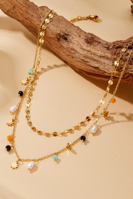 Mixed Bead Drop Charm Necklace