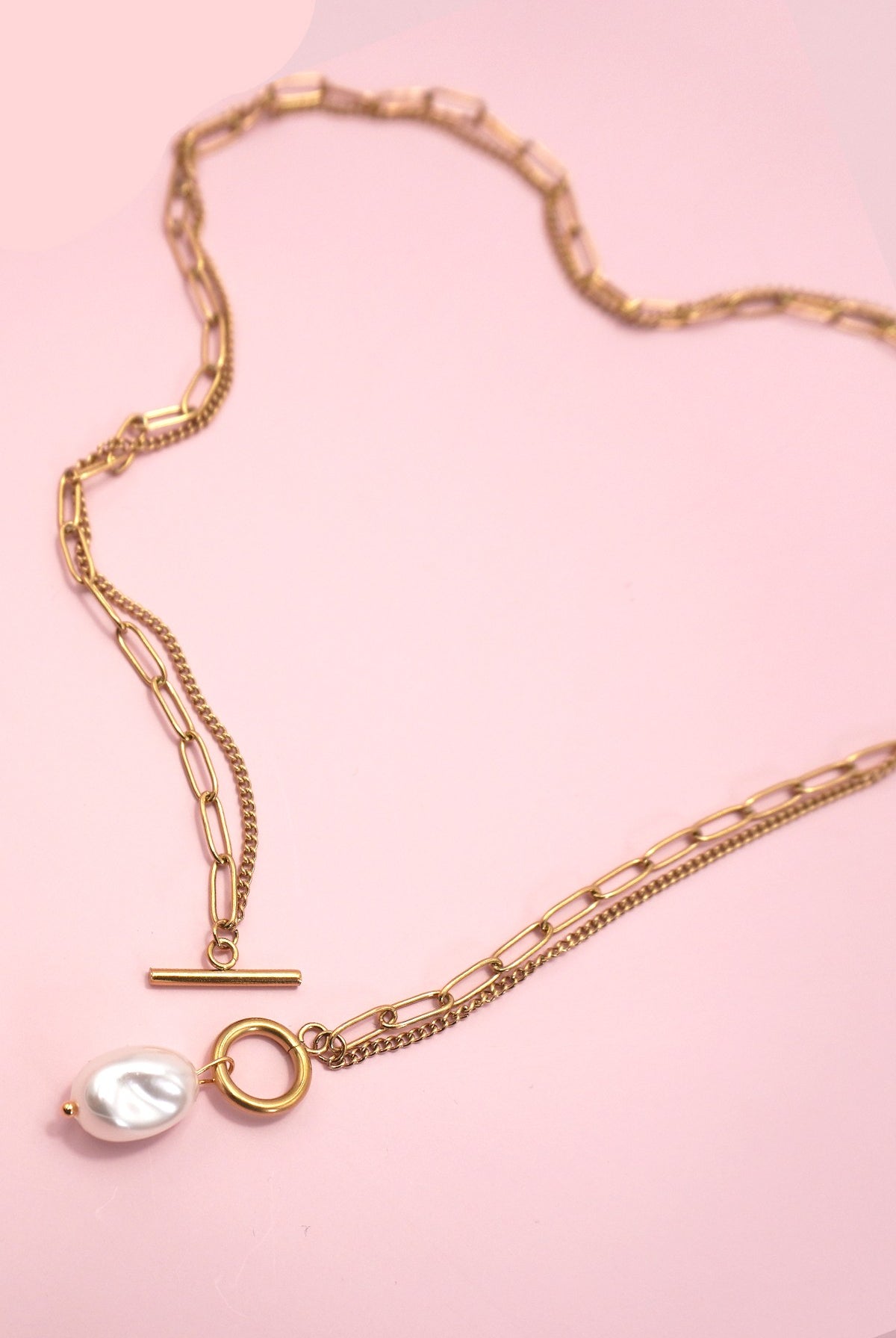 Double Layer Toggle Necklace with Pearl