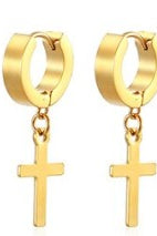 Cross Drop Hoop Huggie Earrings
