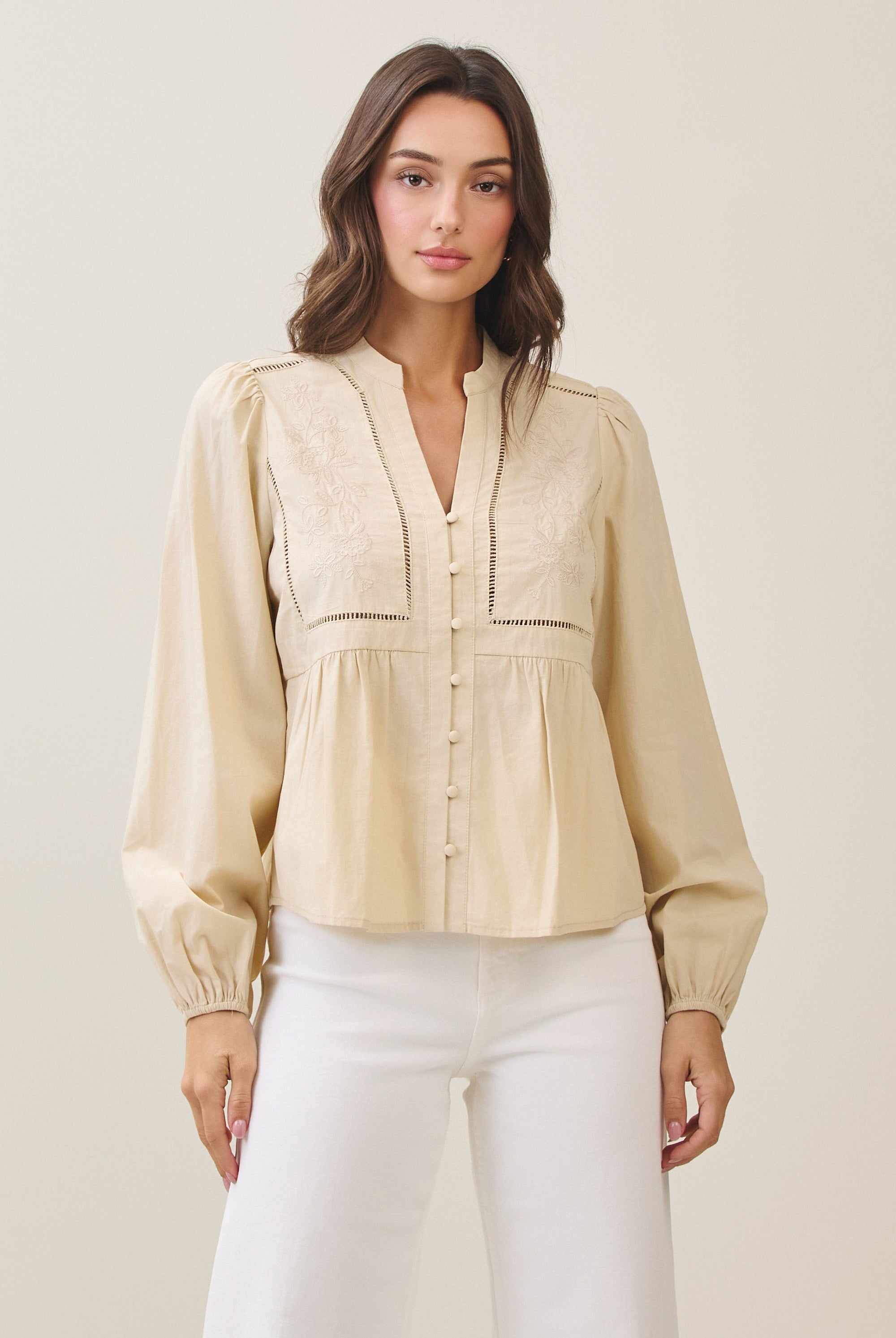 Cotton Peasant Blouse with Embroidery Detailing