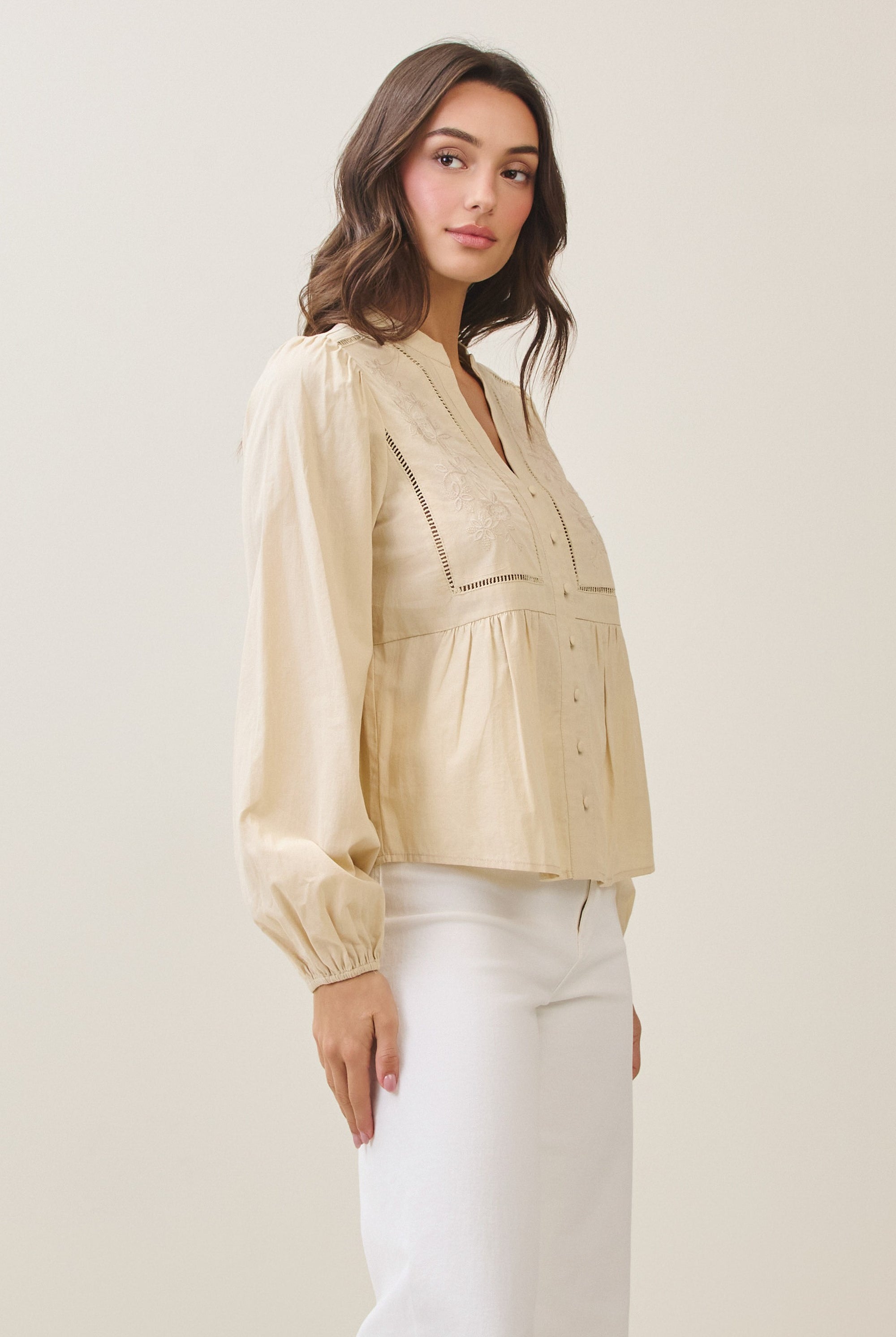 Cotton Peasant Blouse with Embroidery Detailing