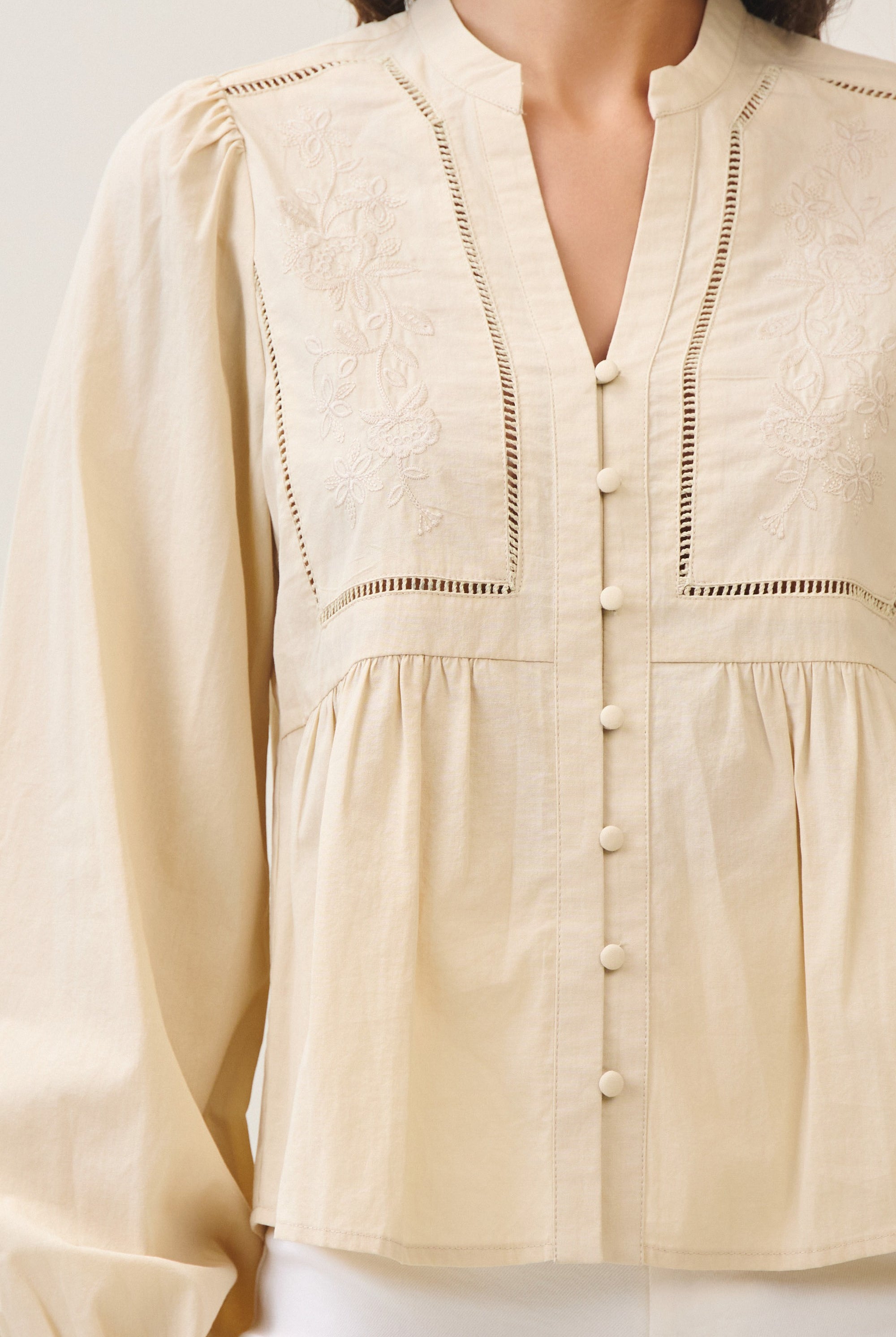 Cotton Peasant Blouse with Embroidery Detailing