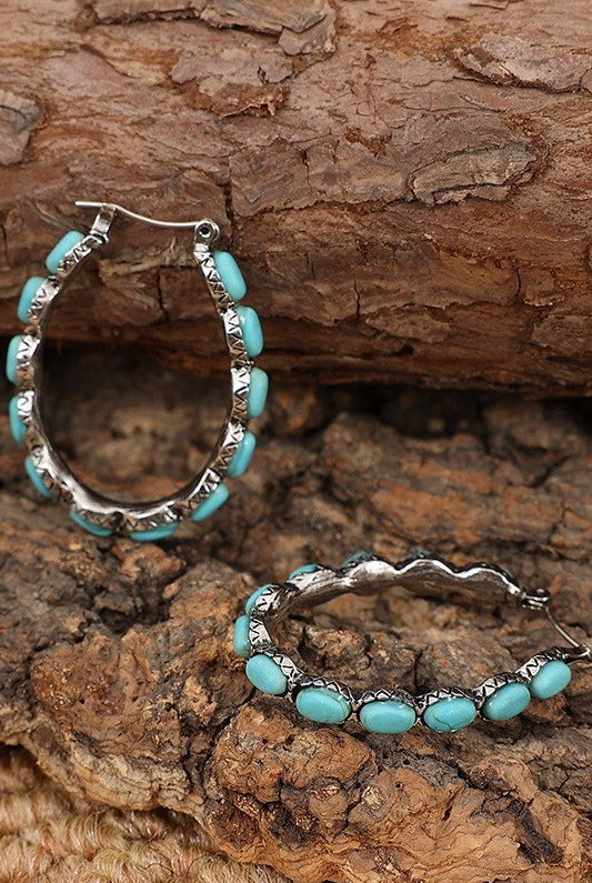 Western Turq Stone Hoop Earrings