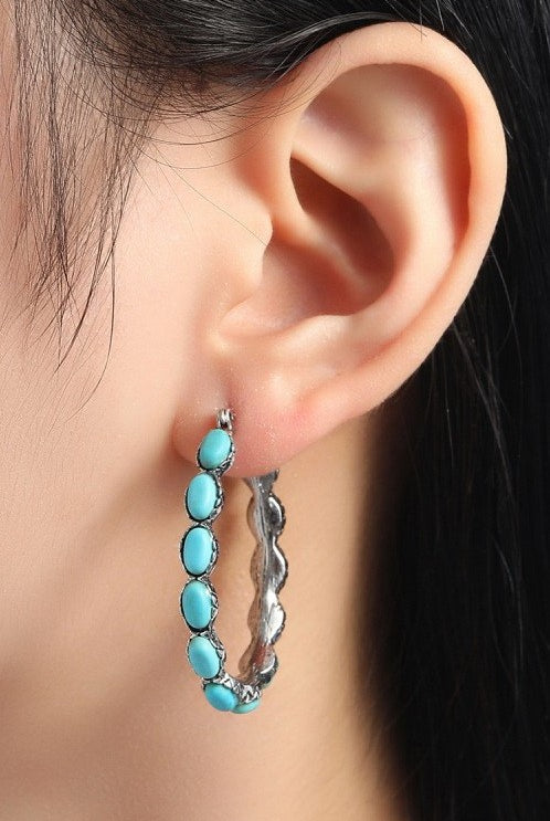 Western Turq Stone Hoop Earrings