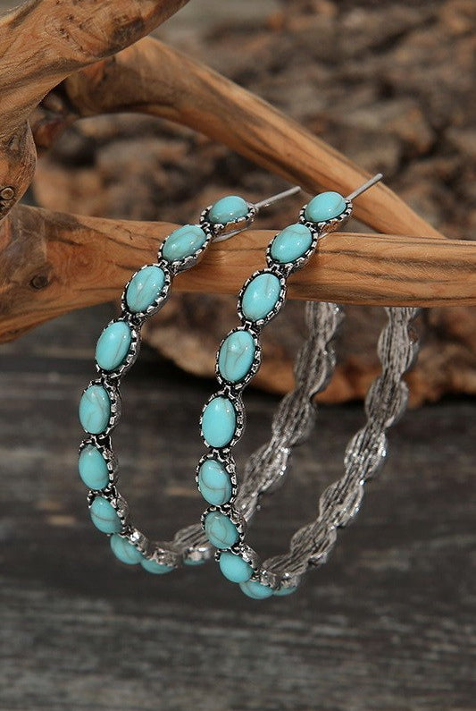 Western Turq Stone Hoop Earrings