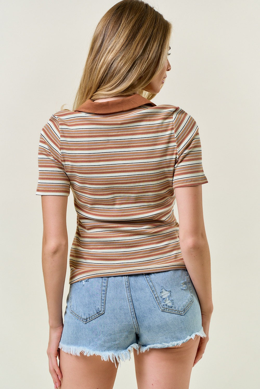 Short Sleeve Striped Polo with Half Zip