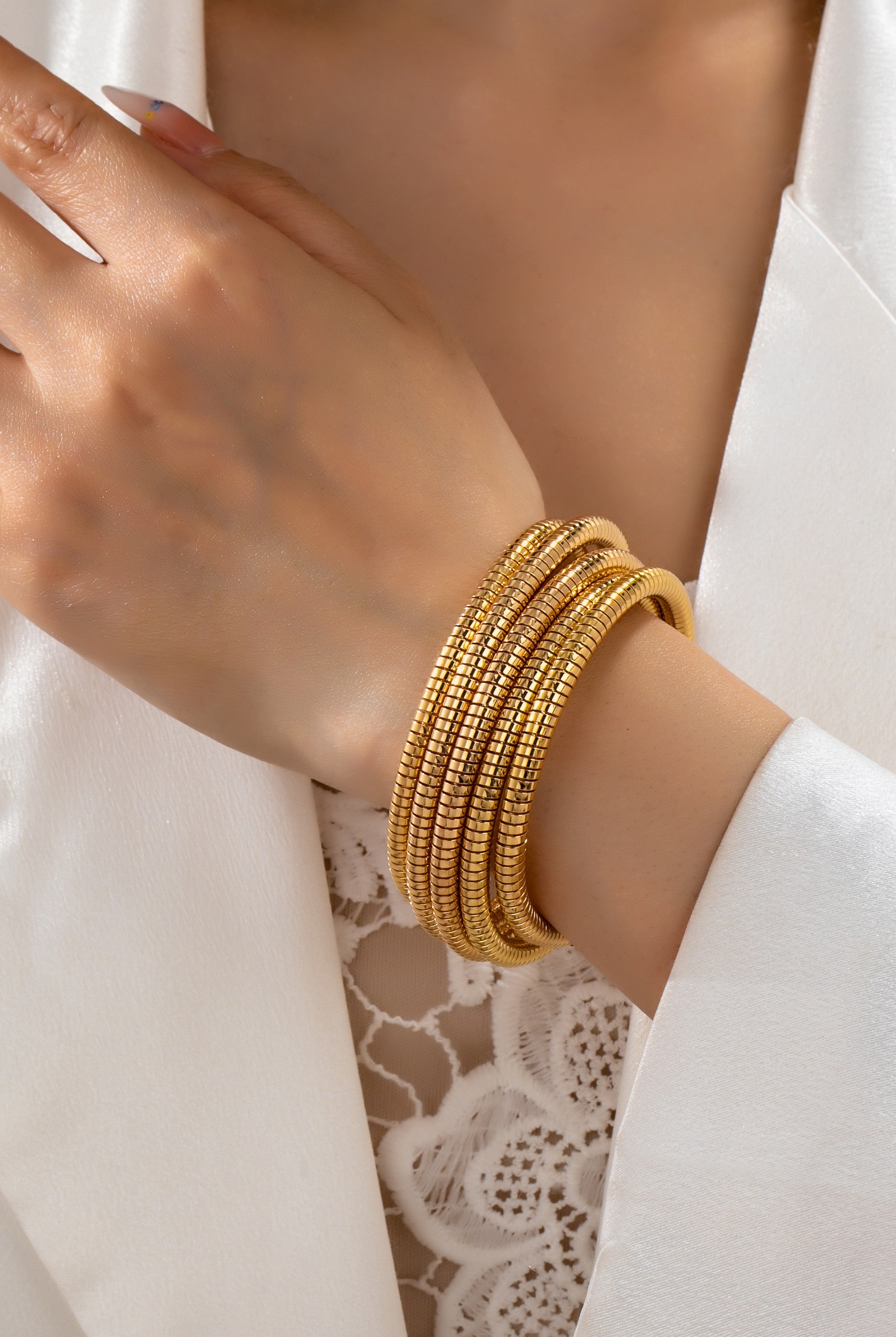 Flexible Coil Snake Chain 4 Row Bracelet