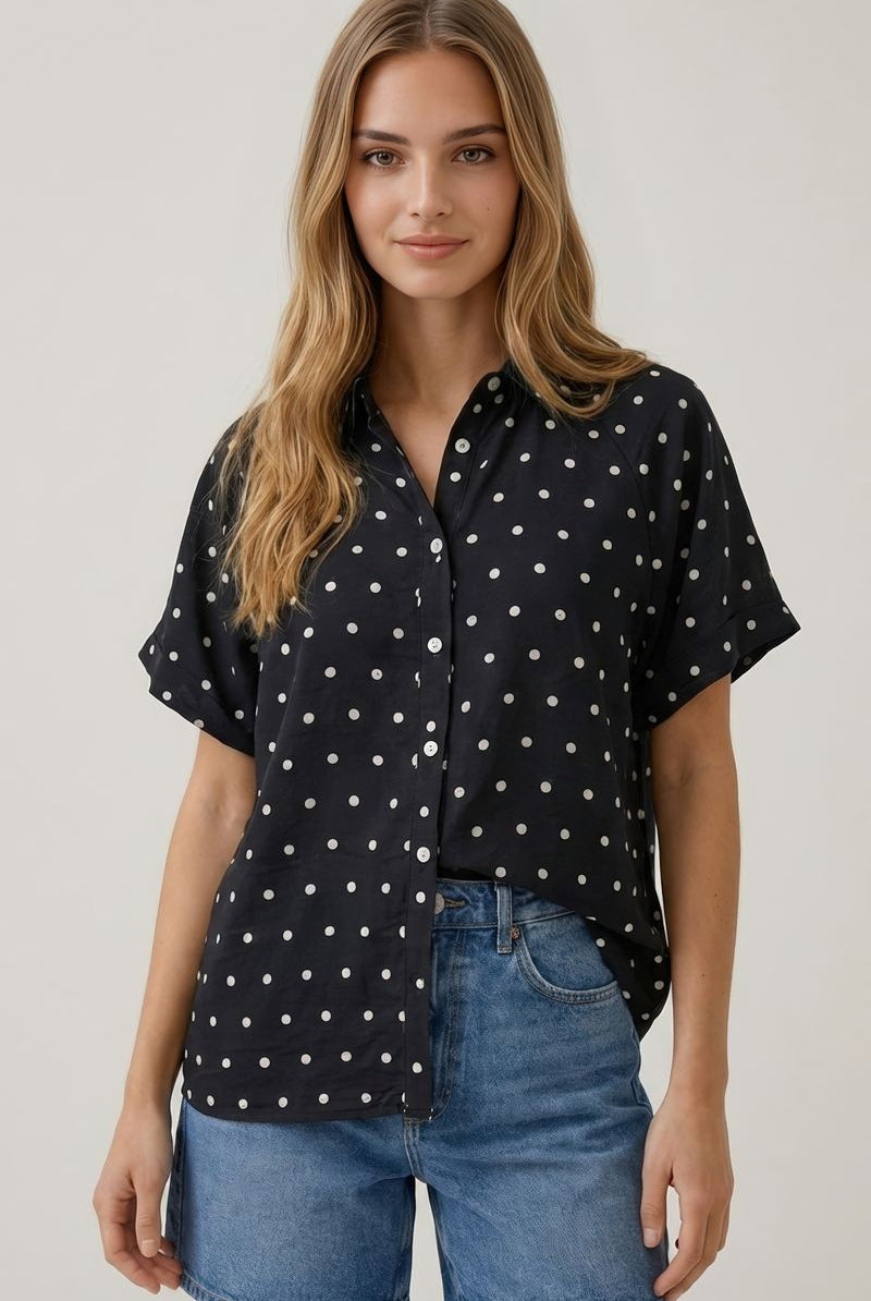 Polka Dot Blouse with Bubble Short Sleeves