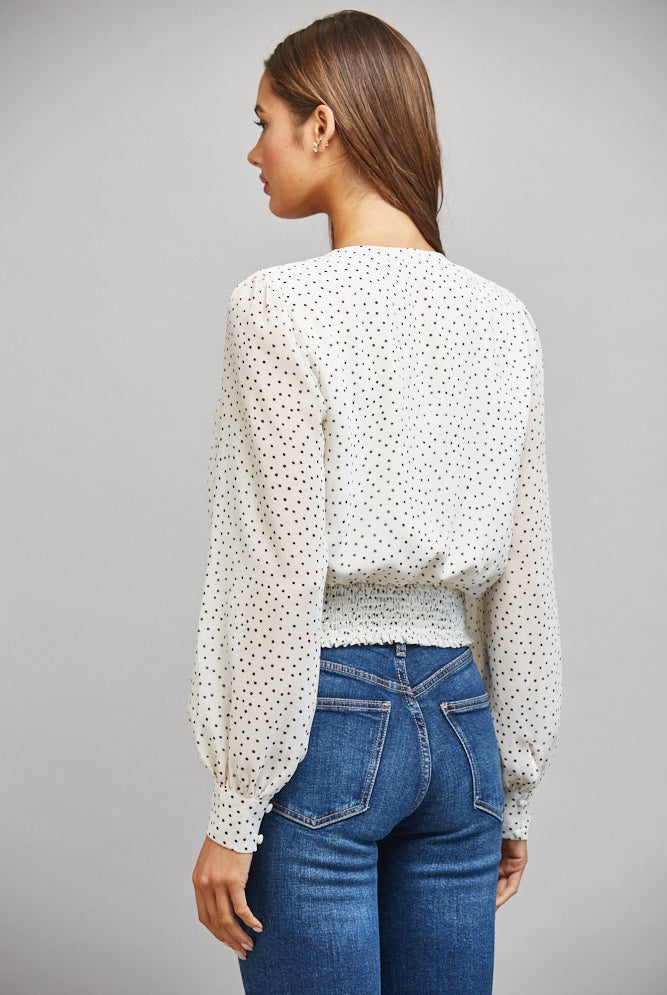 Polka Dot Print Wrap Blouse