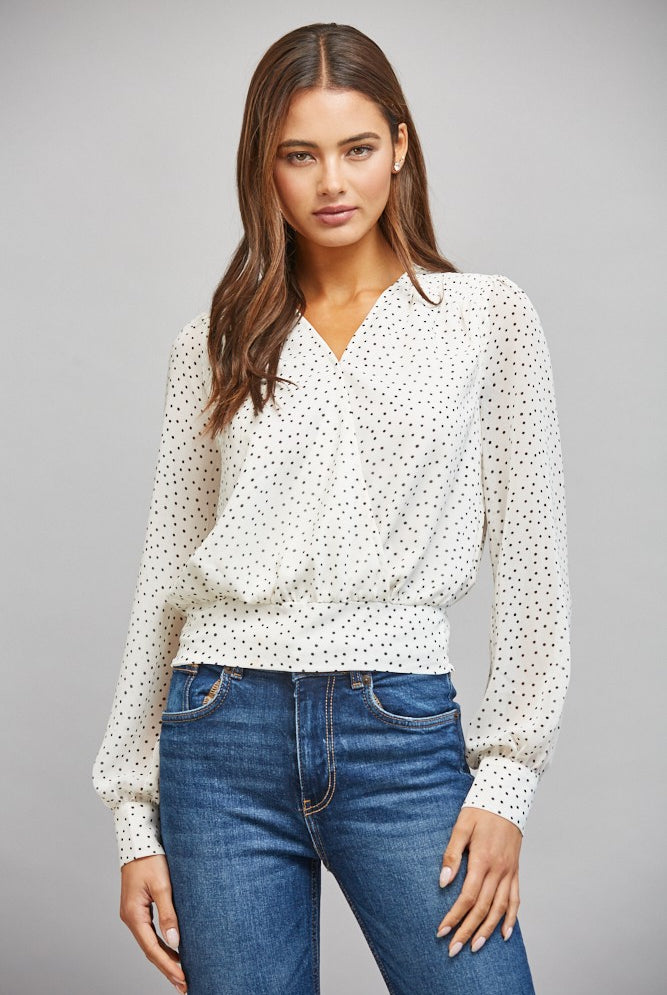 Polka Dot Print Wrap Blouse