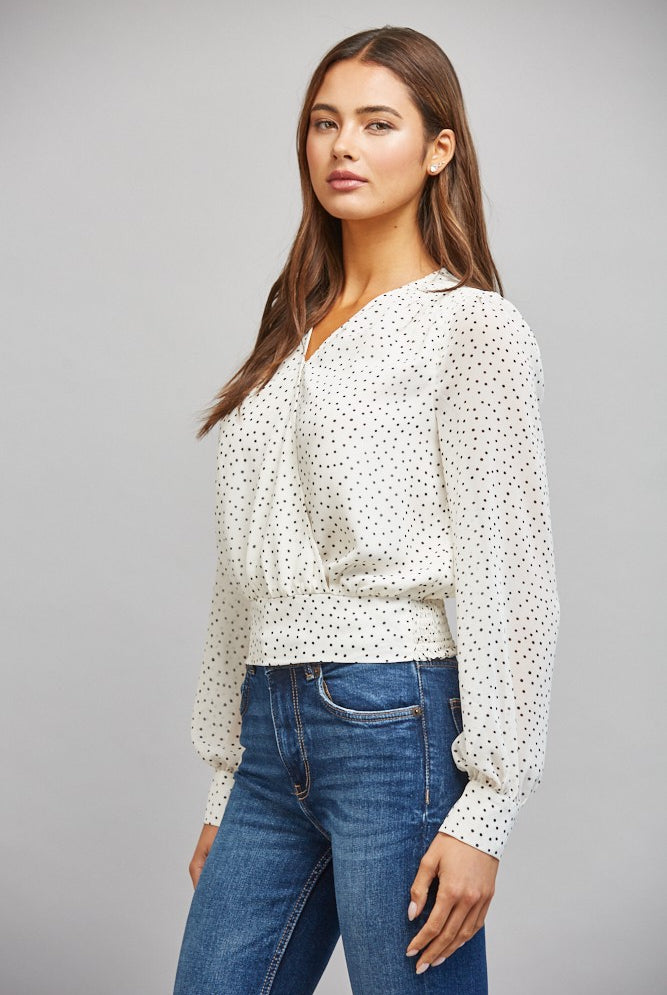 Polka Dot Print Wrap Blouse