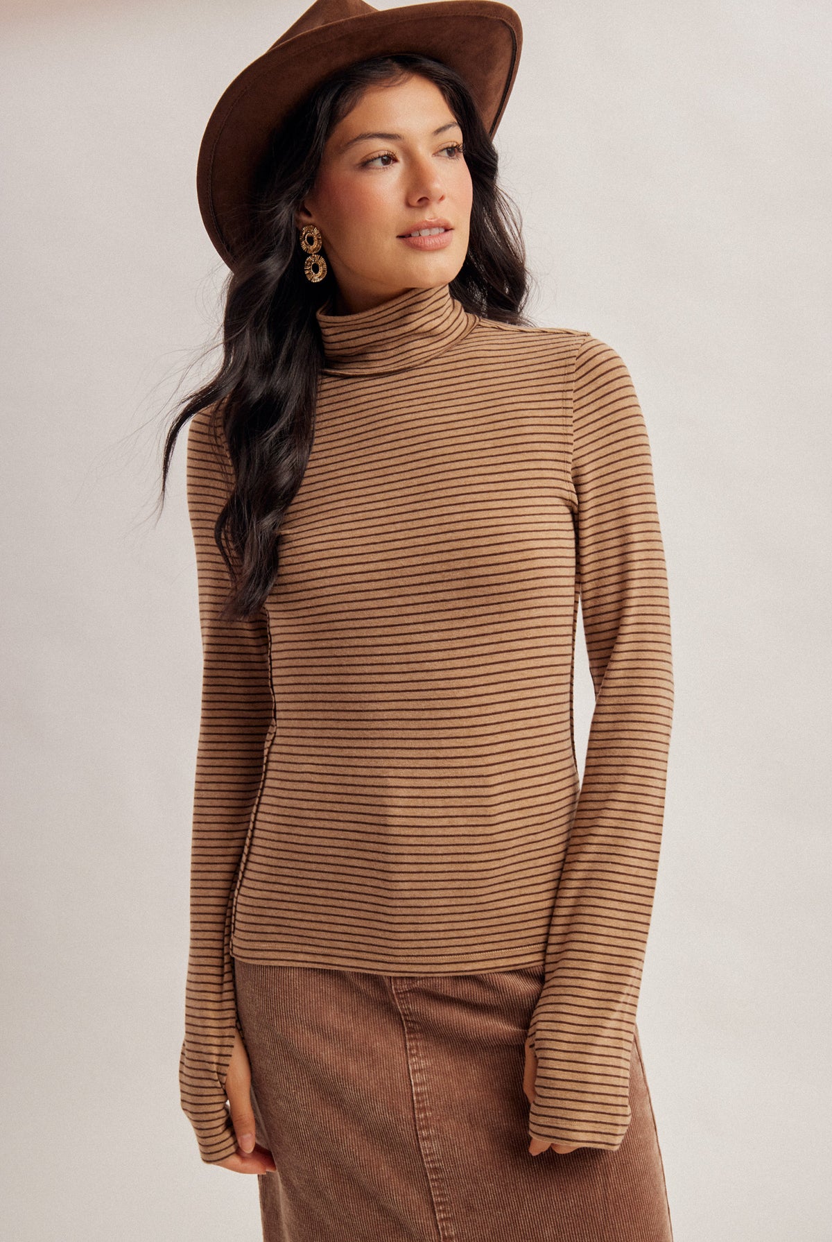 Striped Turtleneck Long Sleeve Top