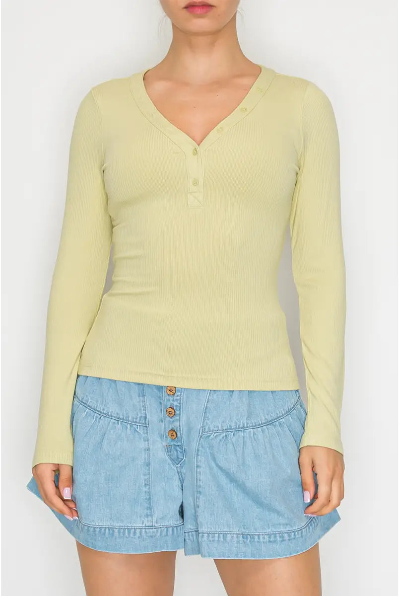 Snap Front Ribbed Long Sleeve Top