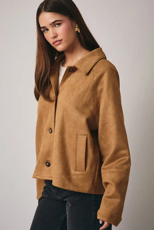Suede Button Front Jacket with Hidden Pockets