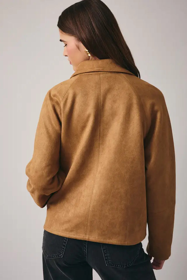 Suede Button Front Jacket with Hidden Pockets