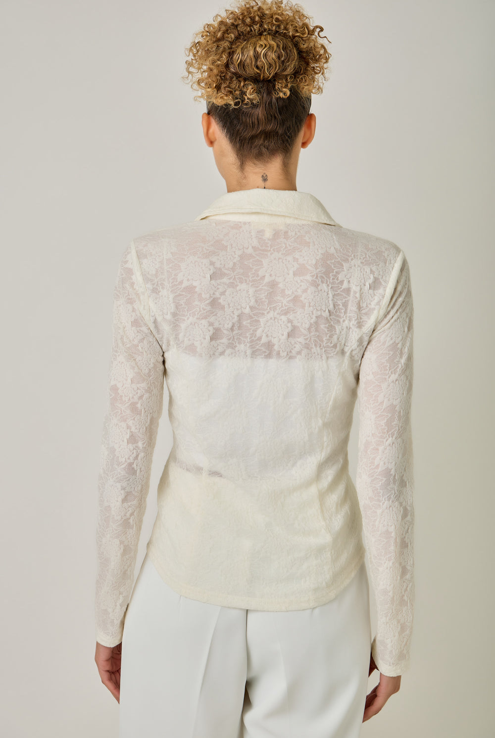 Lace Polo Neck Buttoned Top