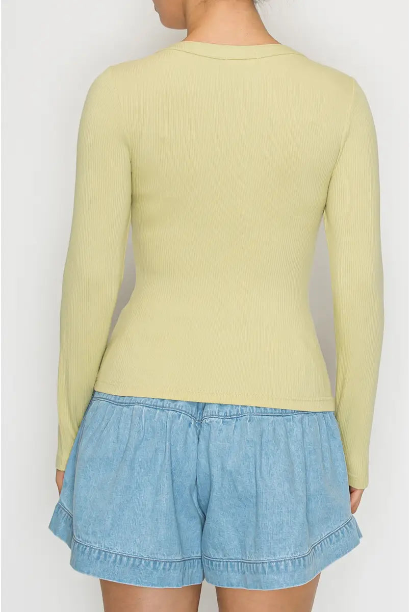Snap Front Ribbed Long Sleeve Top