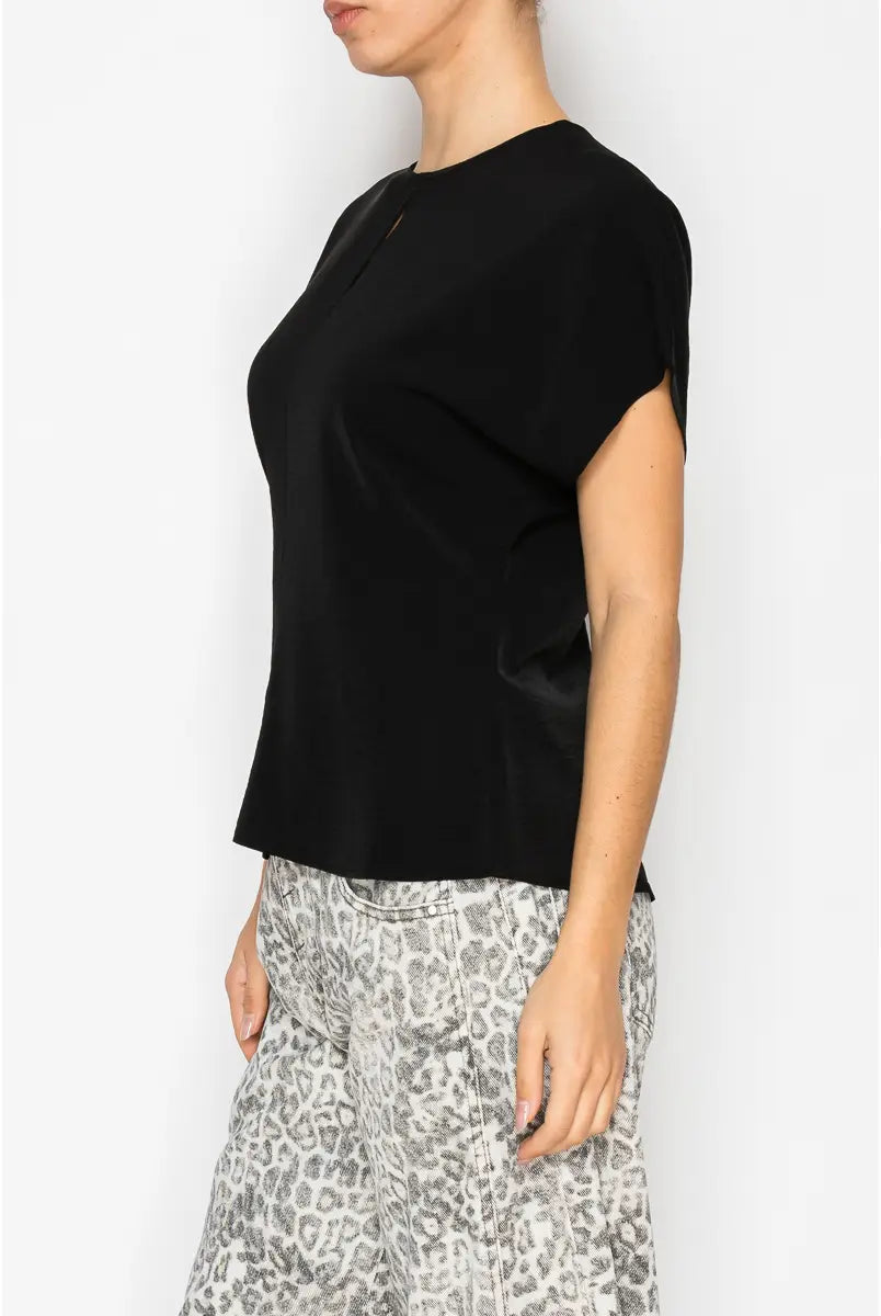 Woven Keyhole Neck Blouse