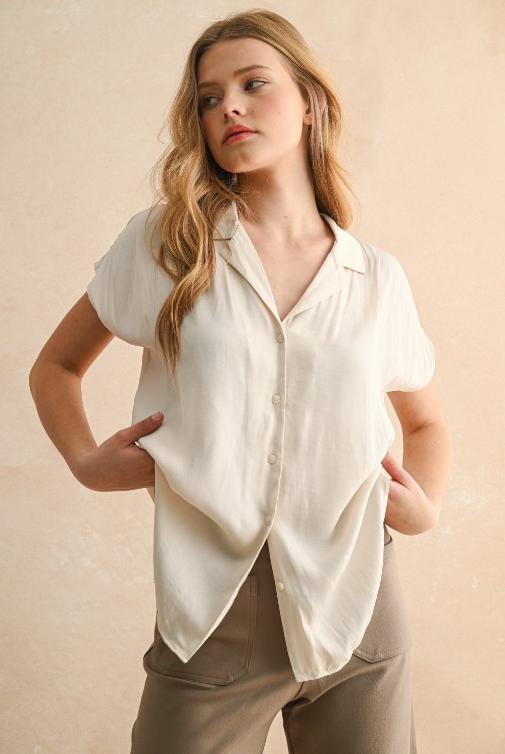 Button Down Cap Sleeve Top