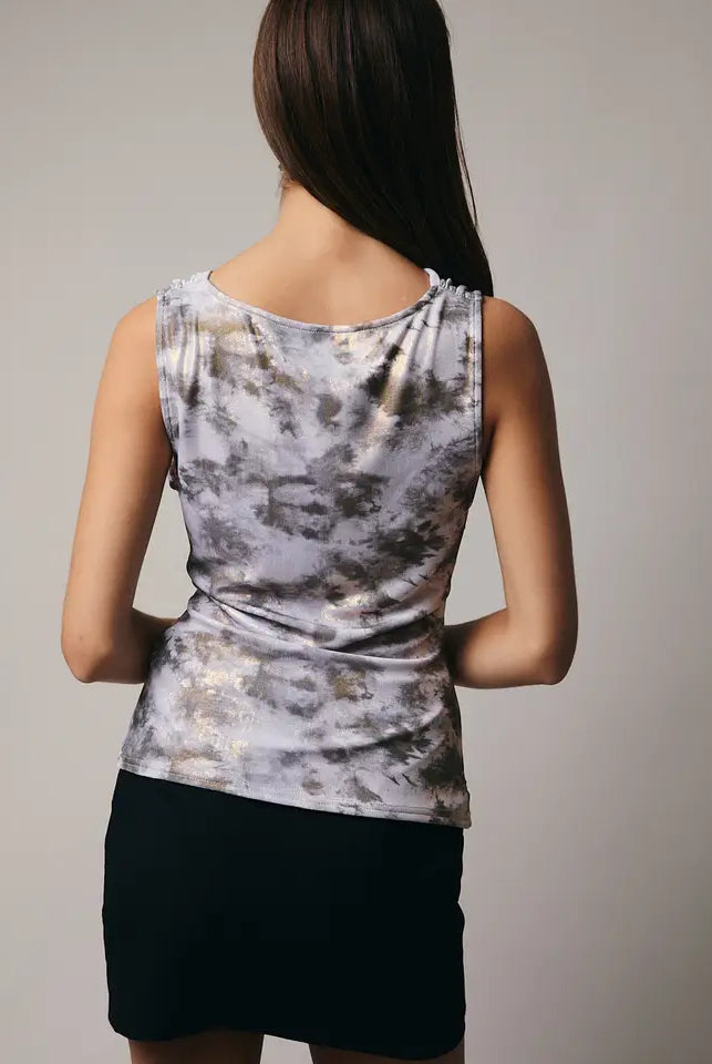 Cowl Neck Ruched Metallic Tank Top