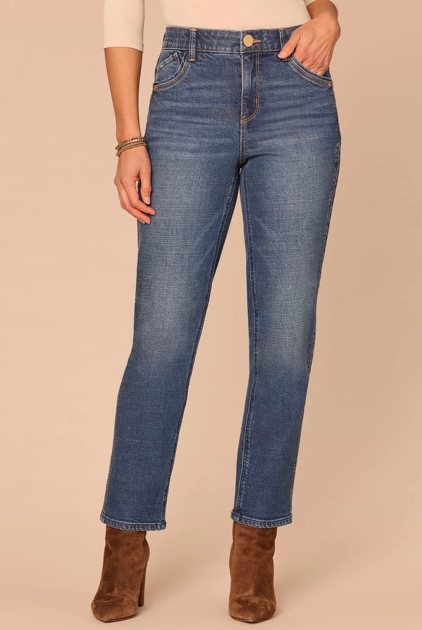 High Rise Double Side Seam Spliced Straight Leg Jean