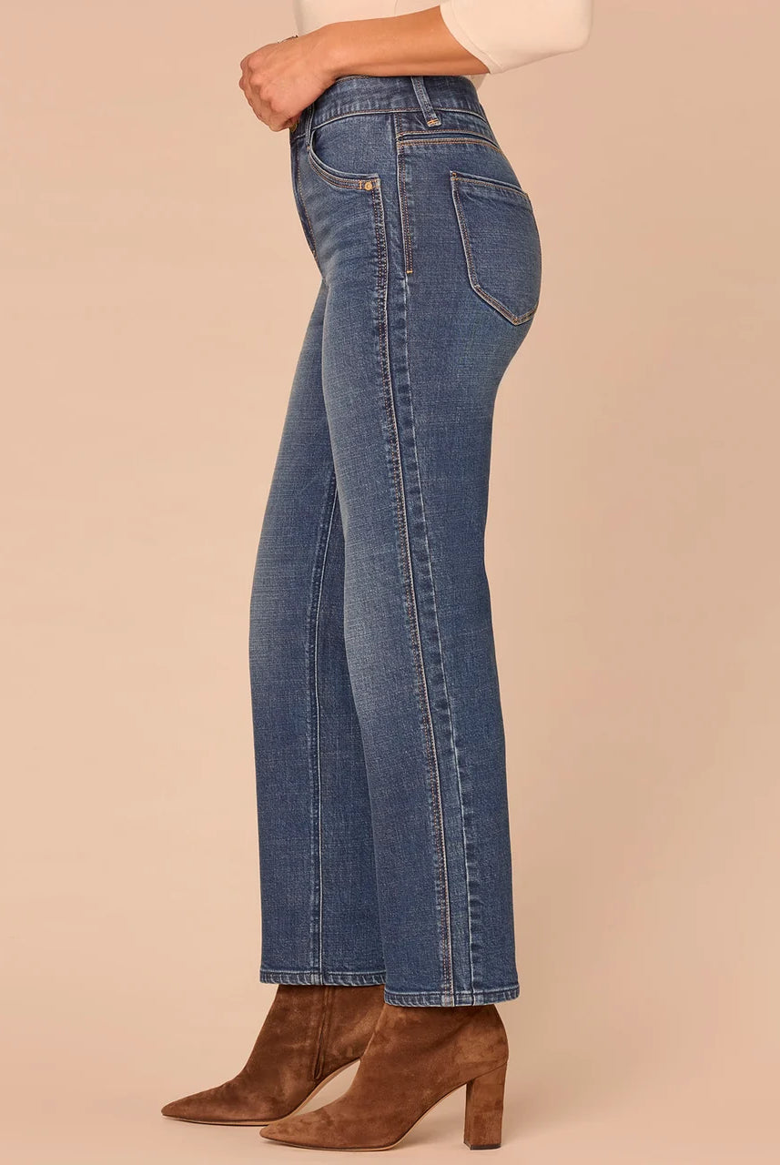 High Rise Double Side Seam Spliced Straight Leg Jean