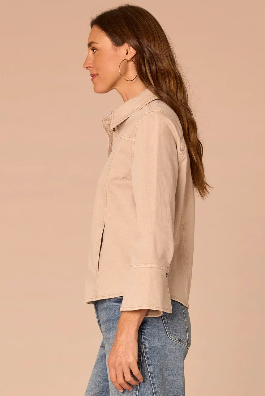3/4 French Cuff Sleeve Button Down Denim Shirt