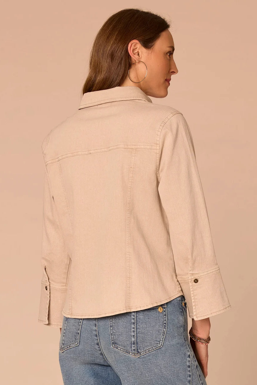 3/4 French Cuff Sleeve Button Down Denim Shirt