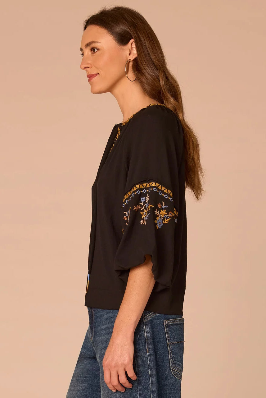 Bubble Raglan Sleeve Lace Up V-Neck Woven Top
