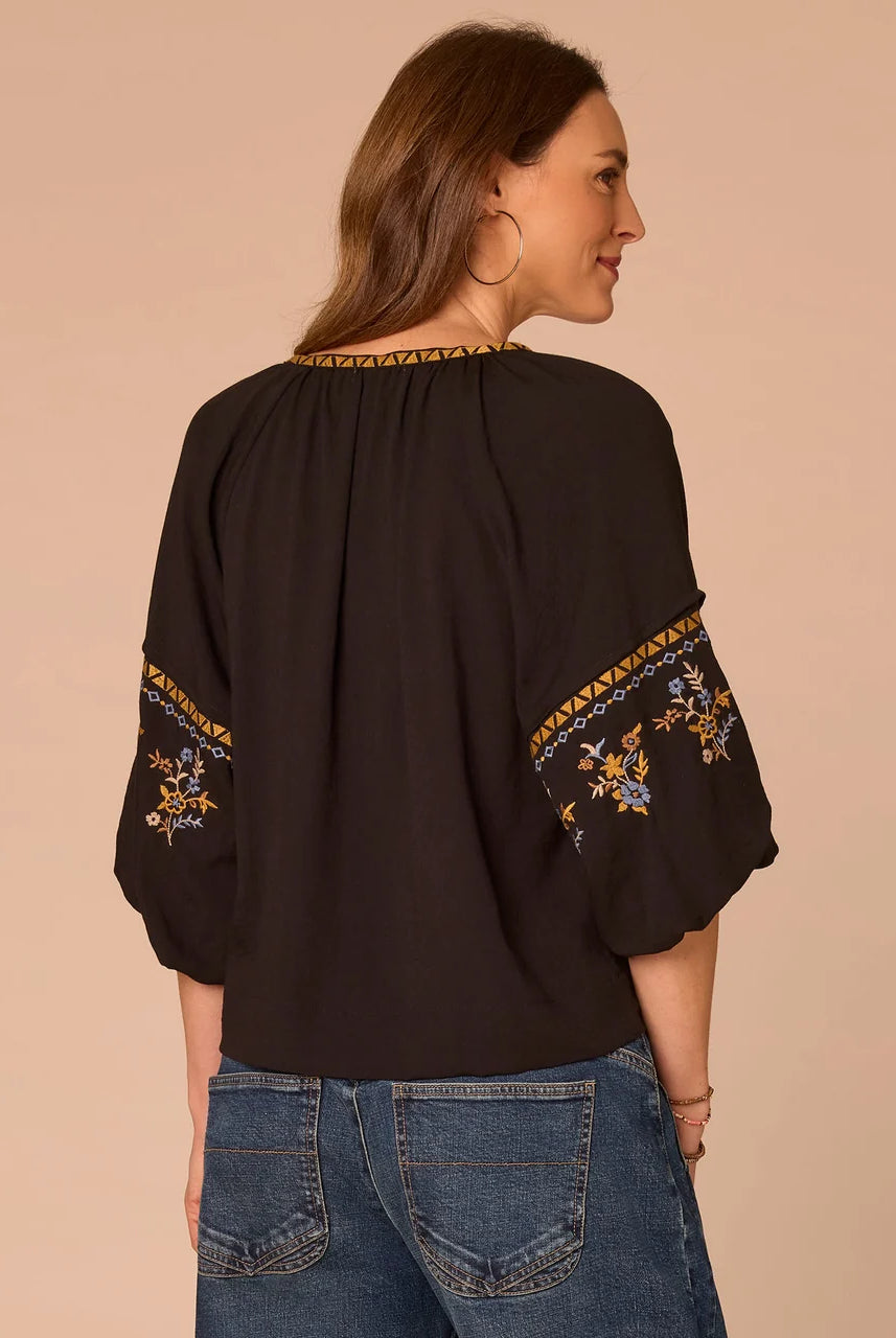 Bubble Raglan Sleeve Lace Up V-Neck Woven Top