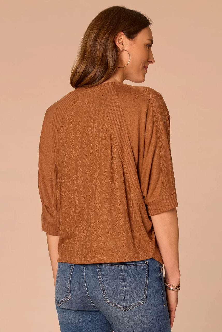 Dolman Batwing Sleeve Crew Neck Mixed Media Knit Top
