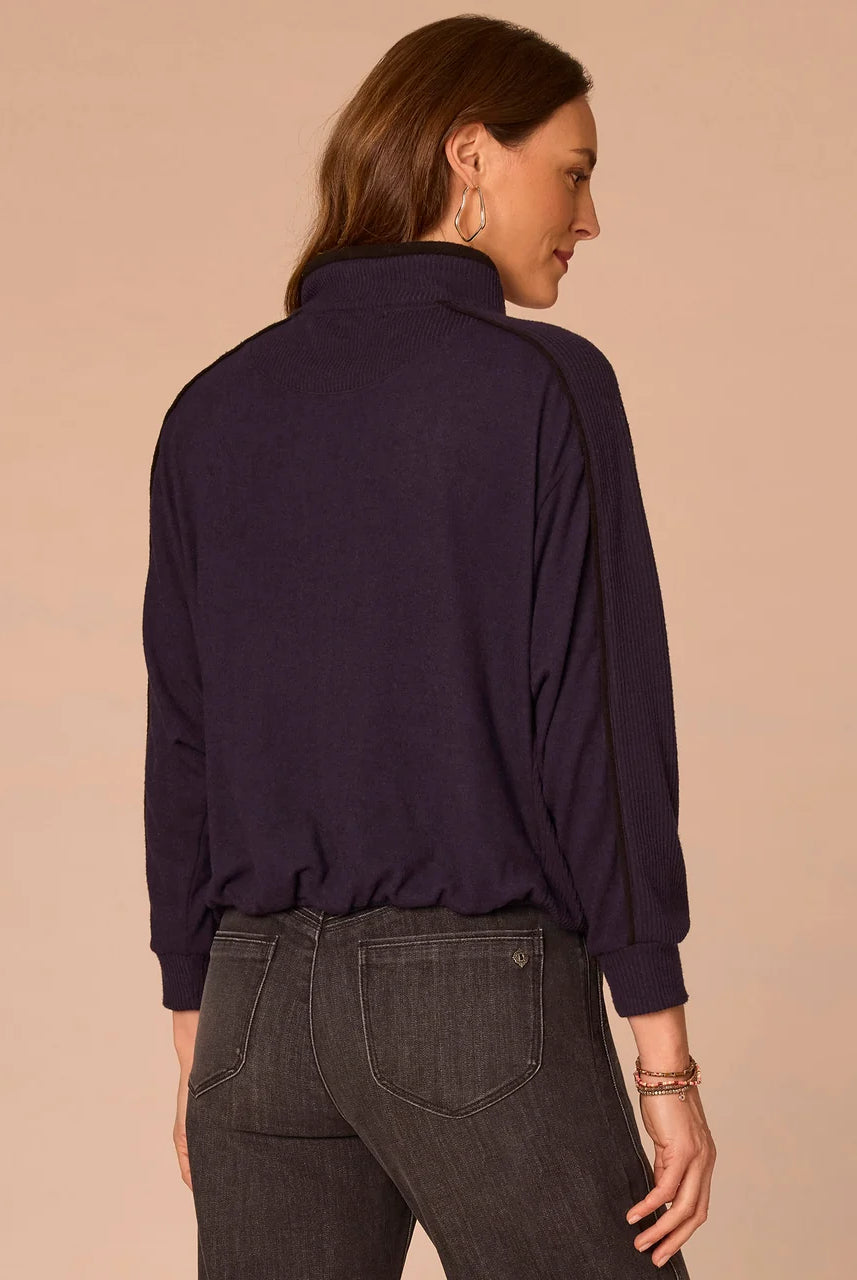 Kangaroo Pocket Bubble Hem Mixed Media Top