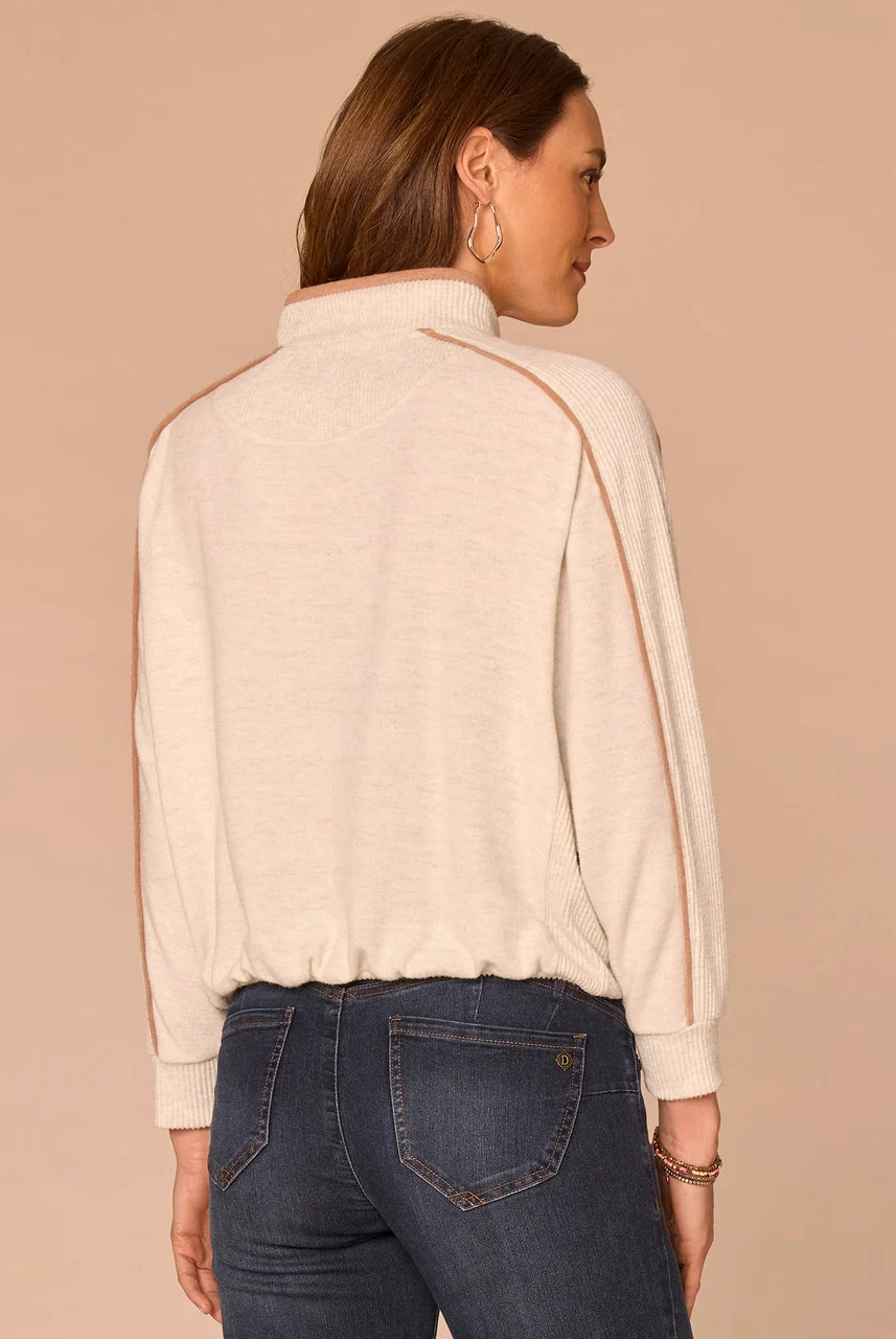 Kangaroo Pocket Bubble Hem Mixed Media Top