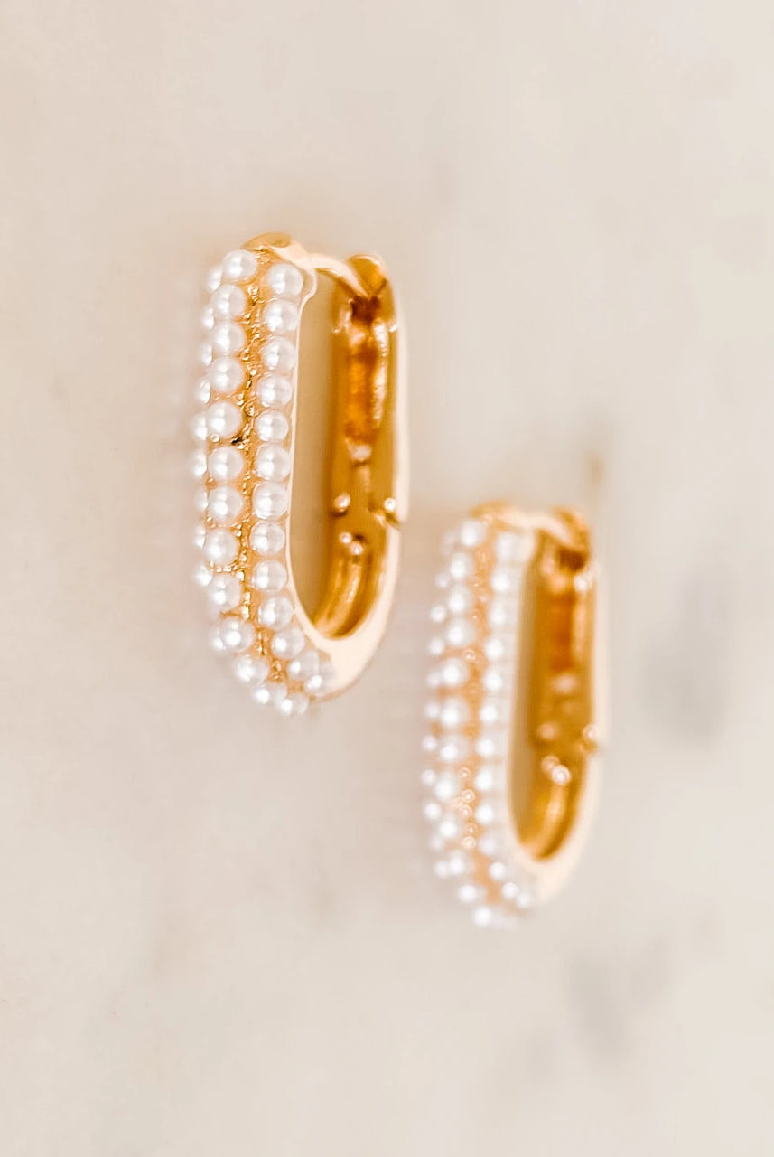 Pearl Encrusted Oval Huggie Earrings
