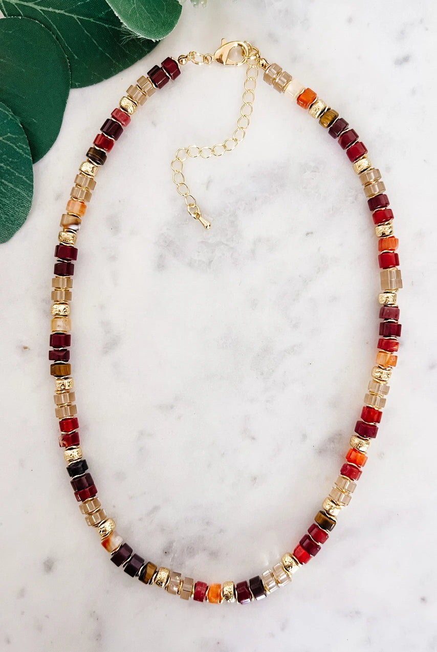 Multi Color Glass Beaded Necklace with Extendable Chain