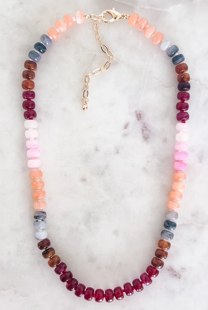 Multi Color Resin Beaded Necklace with Extender