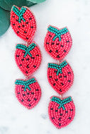 Beaded Strawberry Dangle Earrings