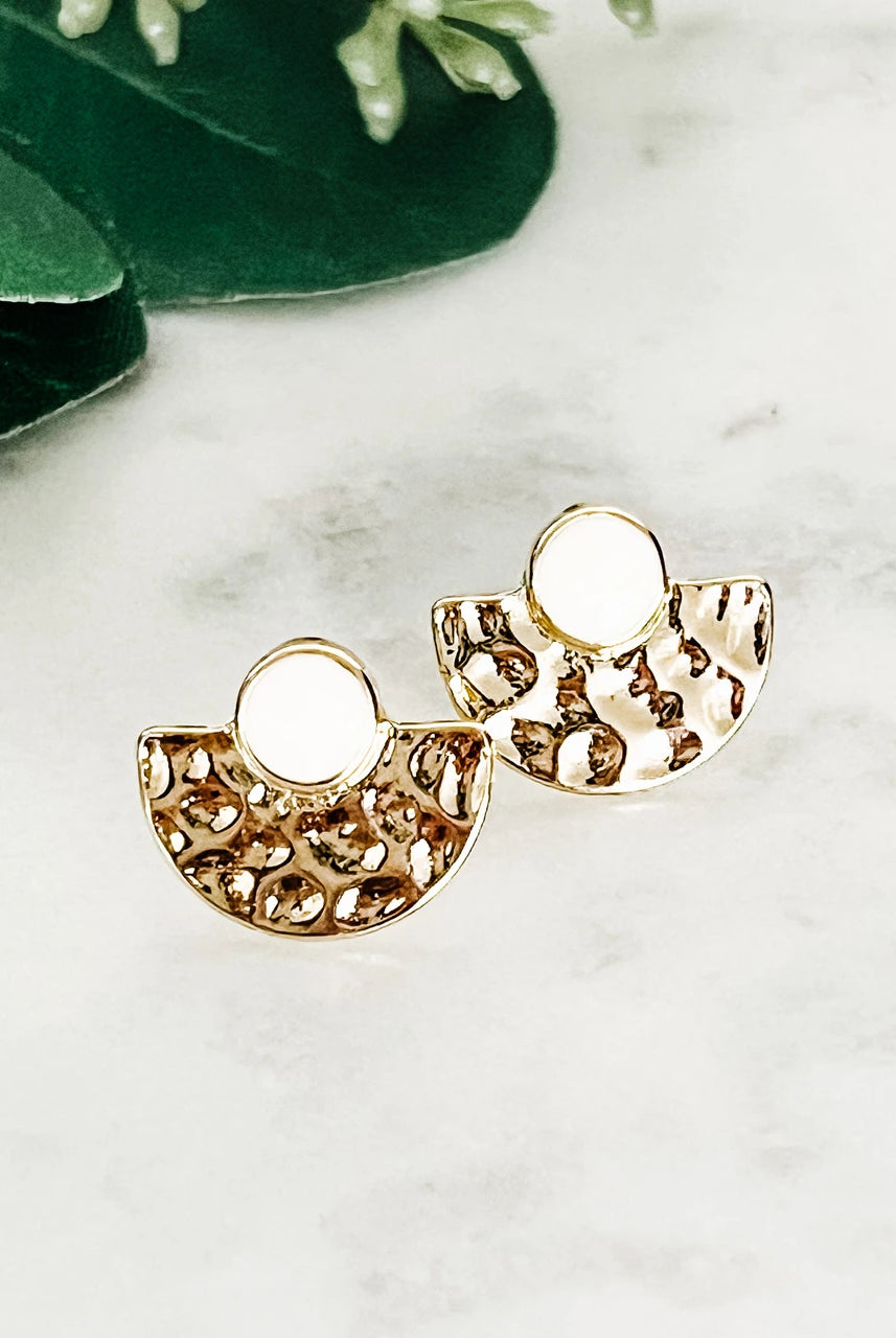 Gold and White Geometric Stud Earring