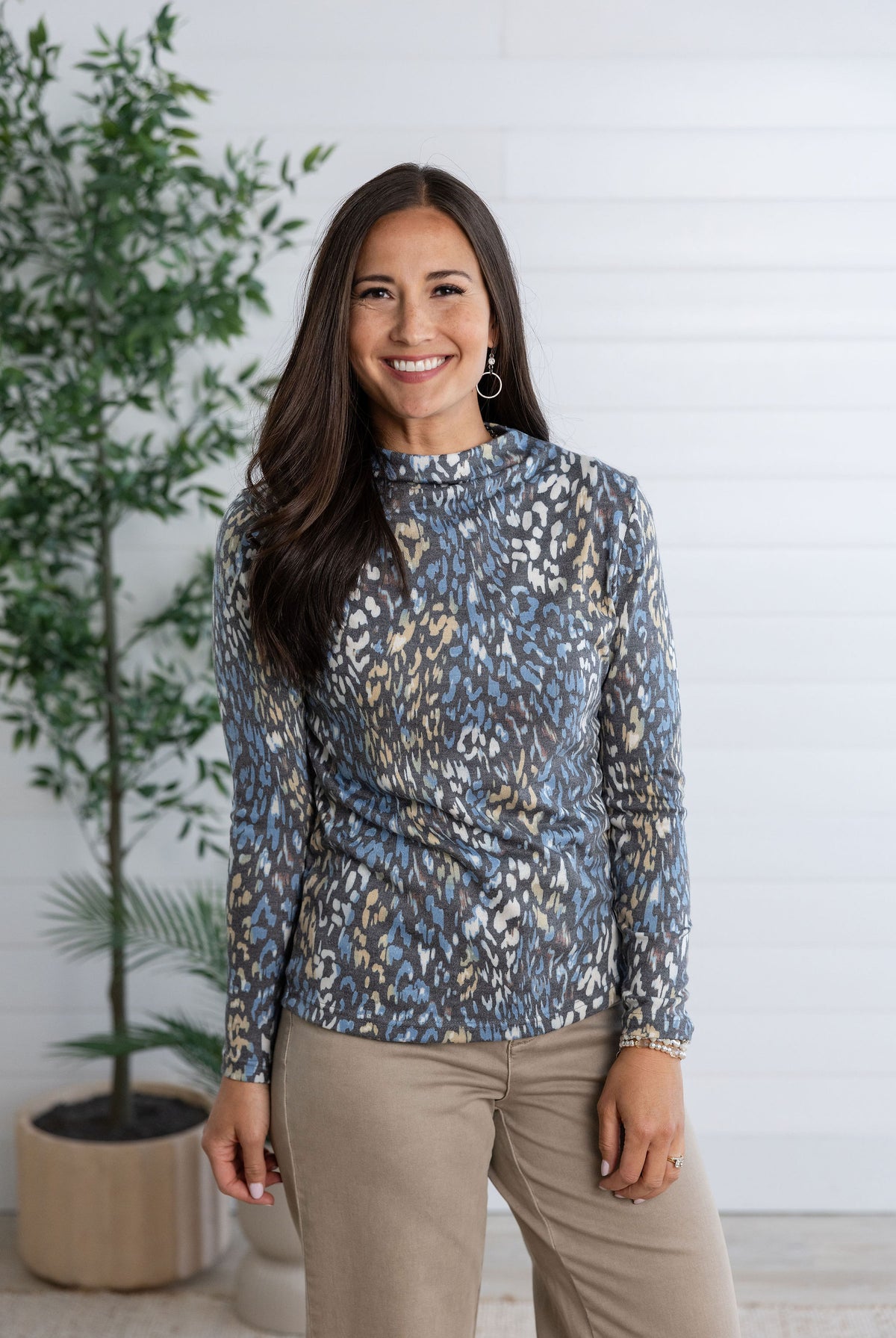 MB Funnel Neck Animal Print Top