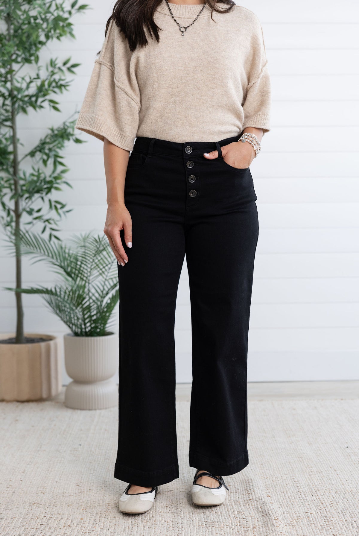 MB Audrey Button Fly Wide Leg Crop Jean
