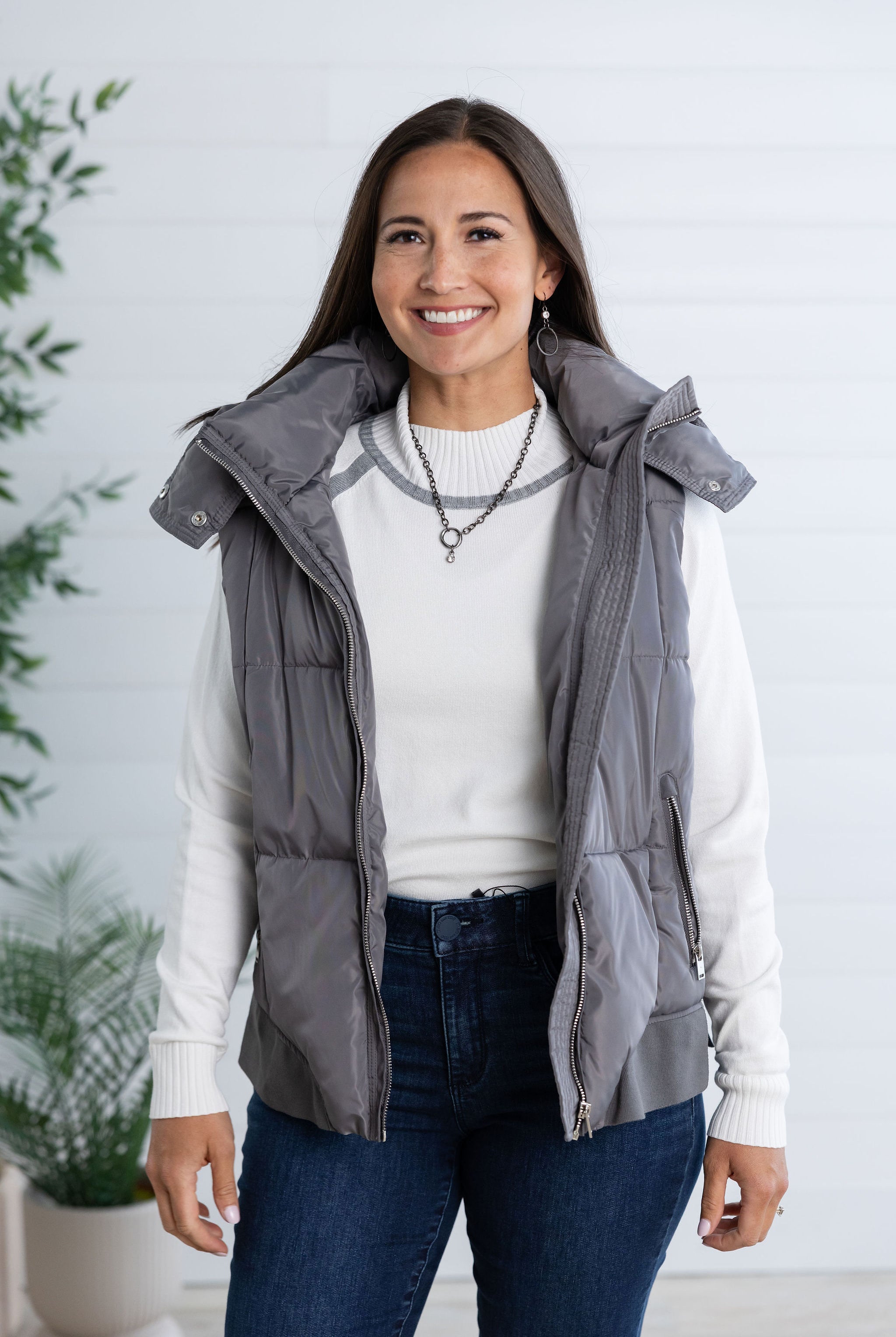 MB Quilted Puffer Vest with Removable Hood and Side Zippers