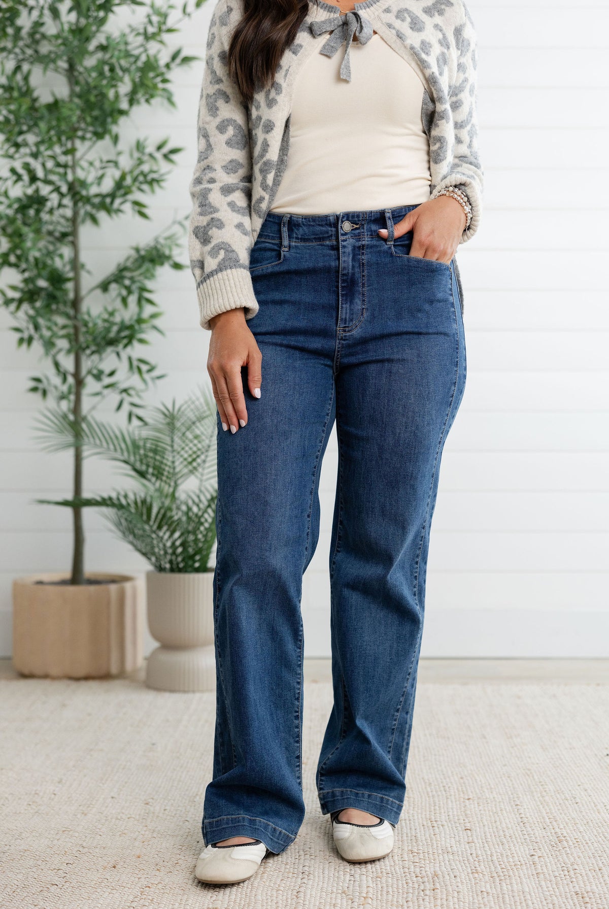 Straight Leg Jean with Seaming and Hidden Pocket Detail