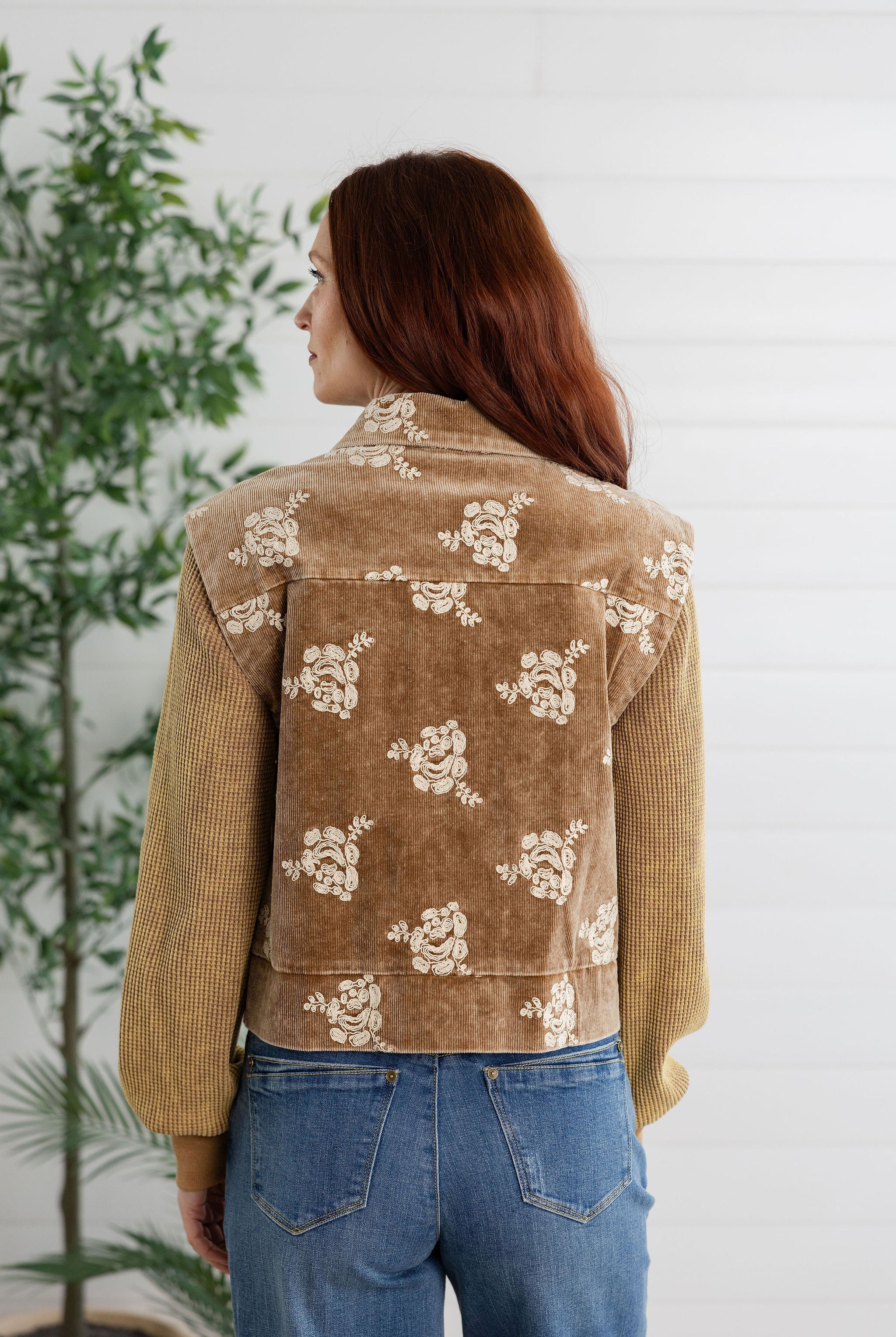 Floral Embroidered Jacket with Sweater Sleeves