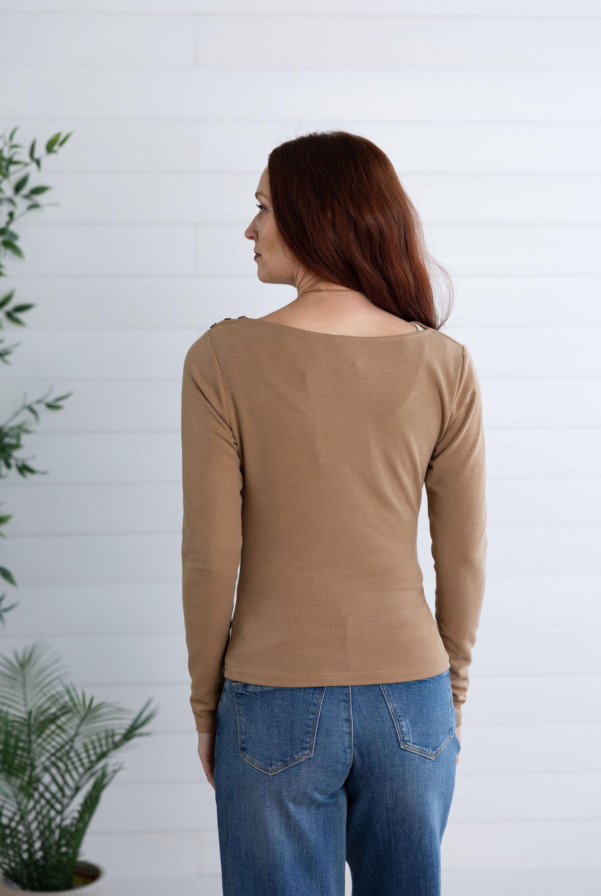 Asymmetrical Draped Ribbed Top With Shoulder Button Detail
