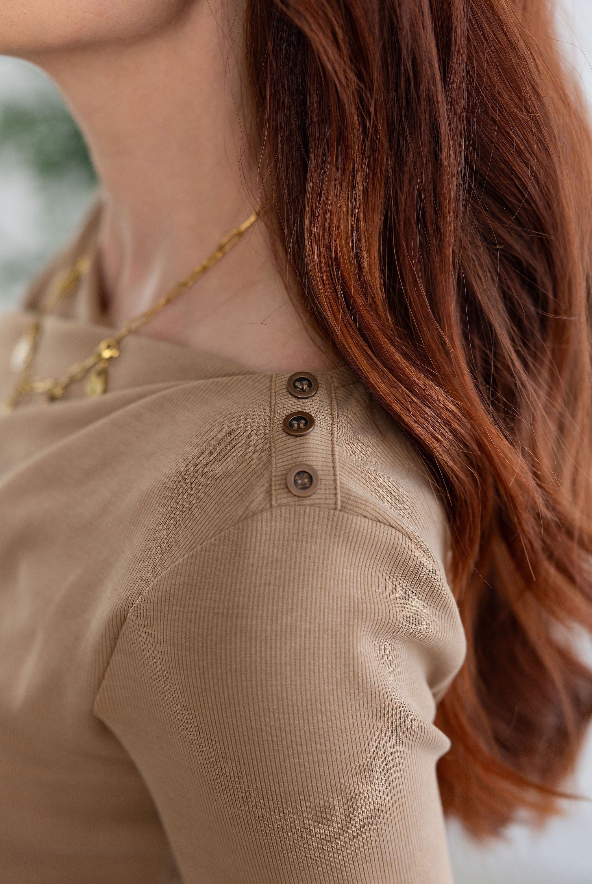 Asymmetrical Draped Ribbed Top With Shoulder Button Detail